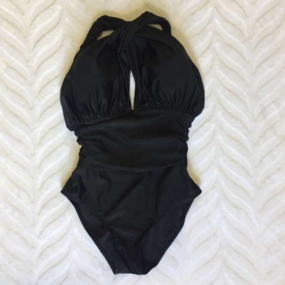 Black One-Piece Swimsuit Crisscross - Picture 2 of 9